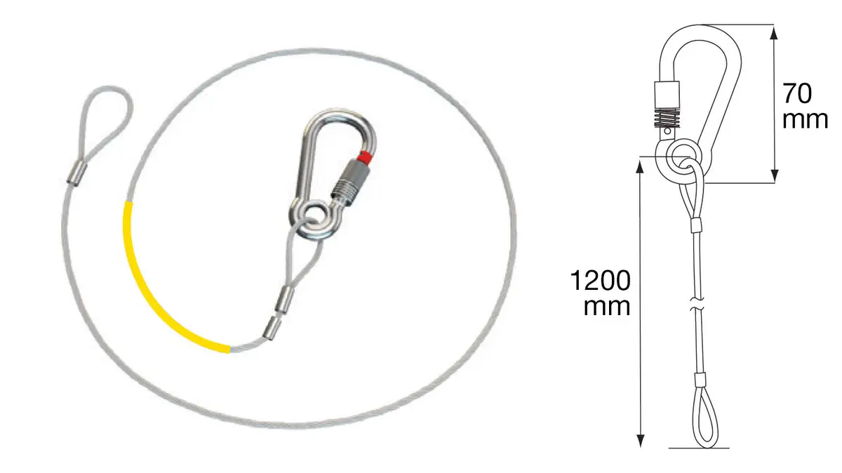 Sling With Cable + Carabiner 1200Mm, Swl 80Kg / 176 Lbs 1