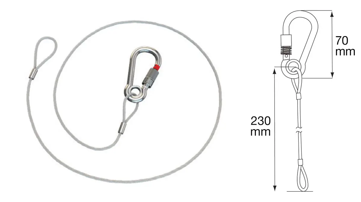 Sling With Cable, Carabiner, 230Mm, Swl 10Kg / 22 Lbs 1