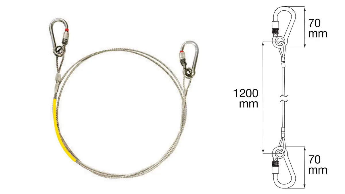 Sling With Cable + Double Carabiner 1200Mm, Swl 80Kg / 176 Lbs 1