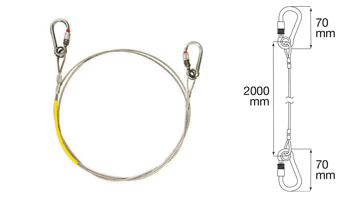 Sling With Cable + Double Carabiner 2000Mm, Swl 80Kg / 176 Lbs 1