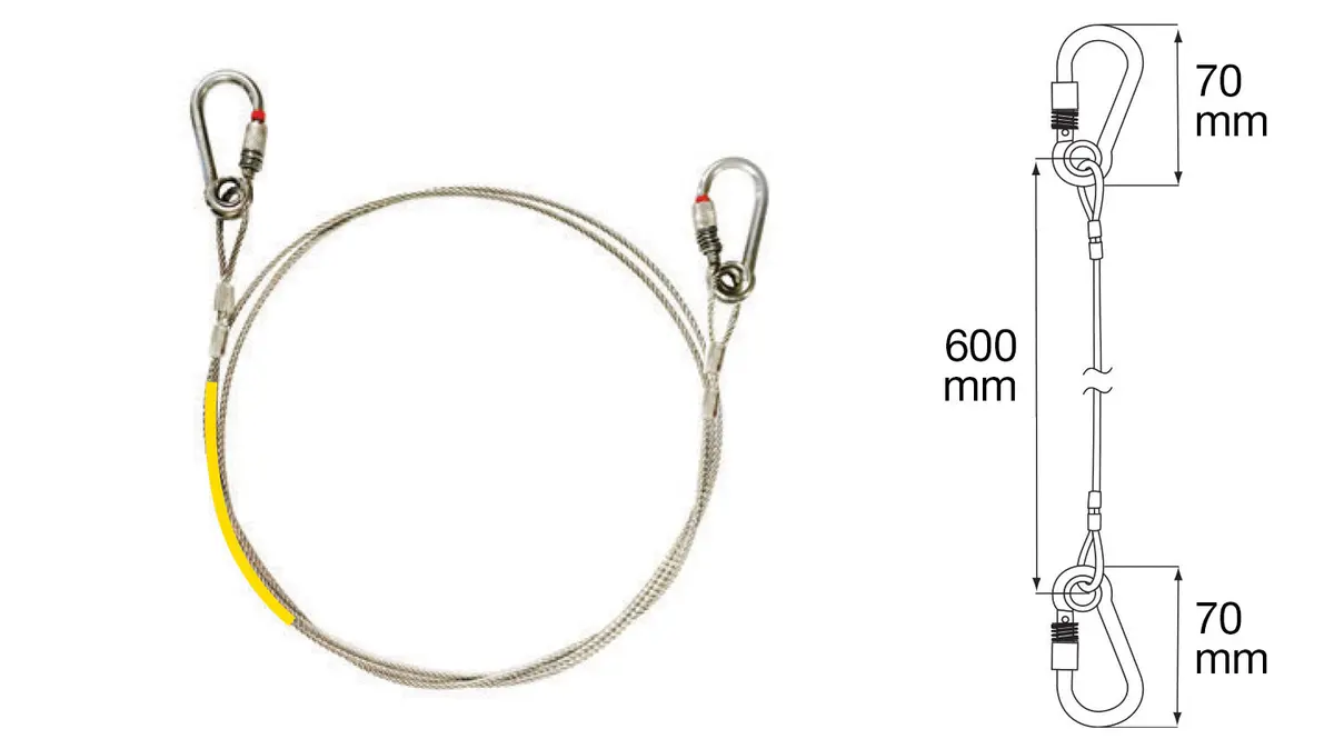 Sling With Cable + Double Carabiners 600Mm, Swl 80Kg / 176 Lbs 1