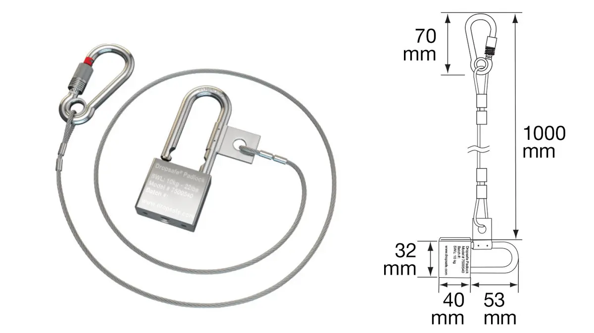 Sling With Cable + Padlock 1000Mm, Swl 80Kg / 176 Lbs 1