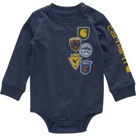 Infant Long-Sleeve Patches Bodysuit - Dark Denim Heather 1