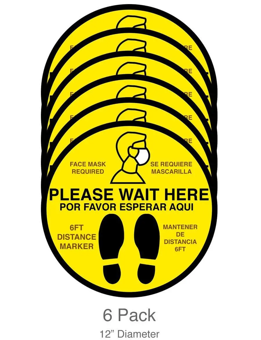 Social Distancing 12" Bilingual Floor Decals For Waiting Lines (6-Pack) 2