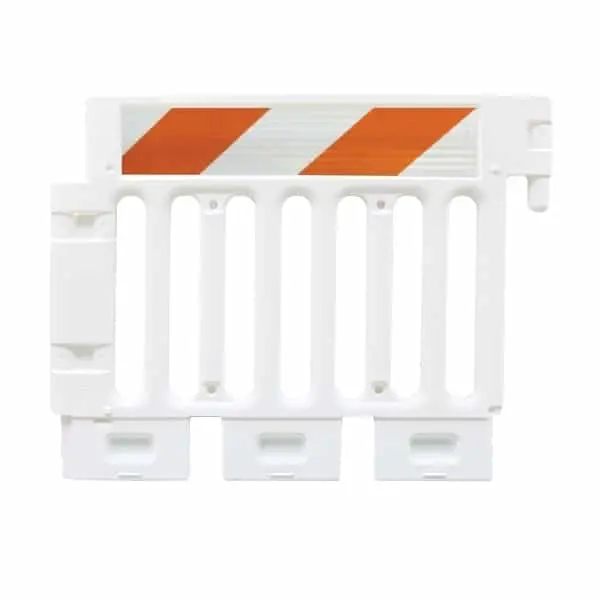 Strongwall Ada White Pedestrian Barricade With High Intensity Prismatic Striped Sheeting On Two Sides 1