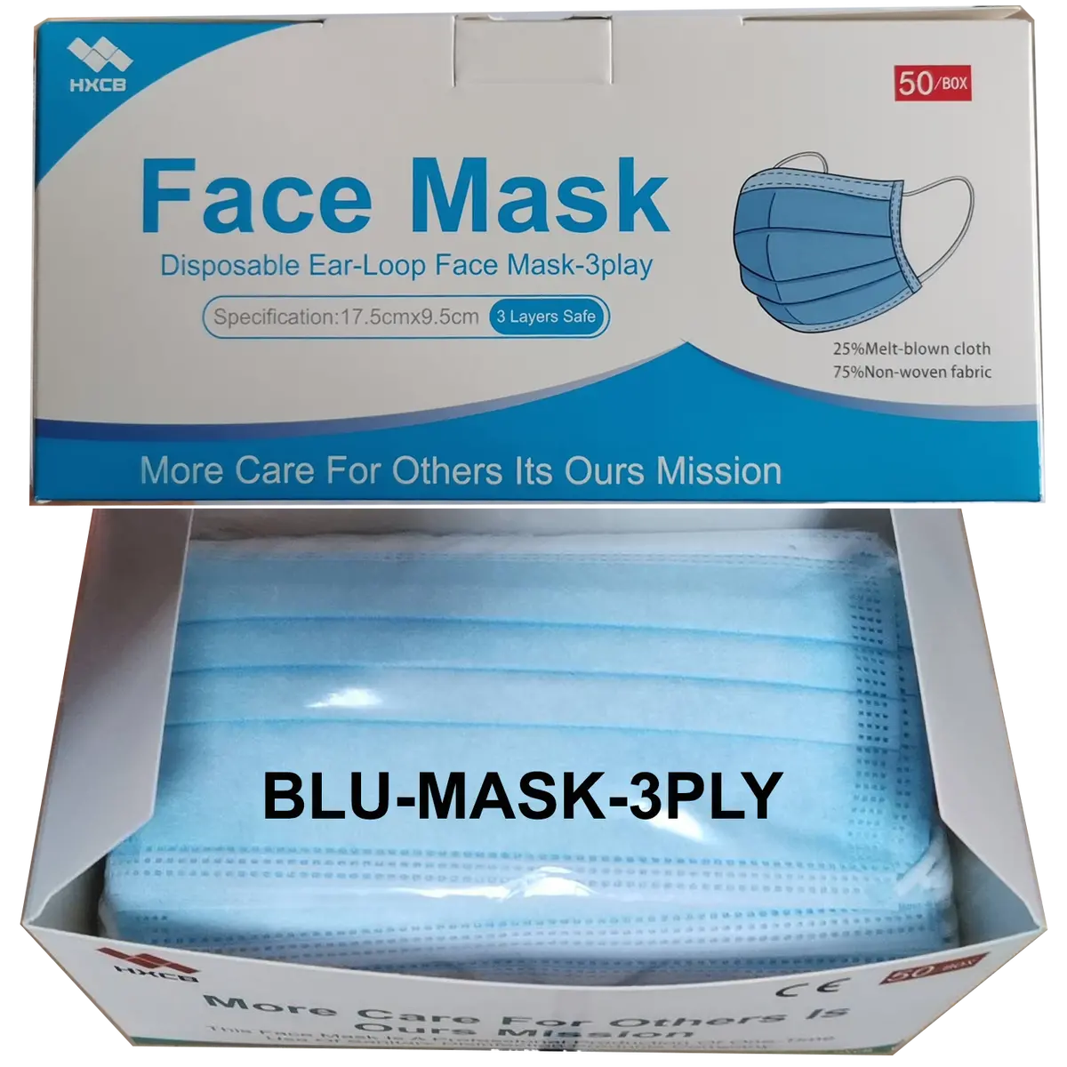Blu-Mask-3Ply Non-Medical Use Disposable Ear-Loop 3 Ply Face Mask 1