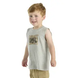 Boys Sleeveless Graphic Tractor T-Shirt - Grey Heather 1