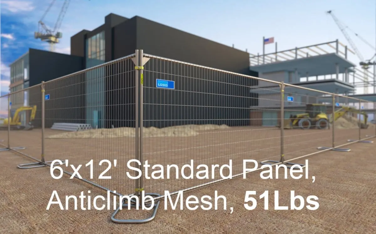 Temporary Construction Fence 6'X12' Standard Panel, Anticlimb Mesh, 51 Lbs "Installer Plus" 1