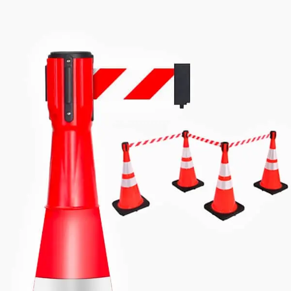 Traffic Cone Top Retractable Belt Barrier – Cone Barrier – 10Ft/12Ft Belt 1