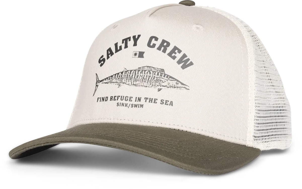 Wahoo Stamp Retro Trucker, Oyster/Olive 1