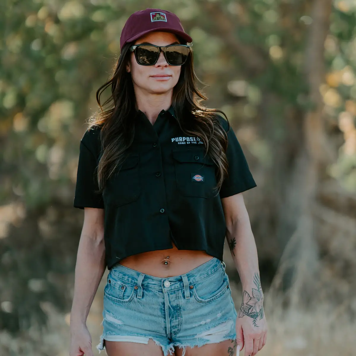 Dickies X Pb: Women's Crop Trademark Work Shirt, Black 1