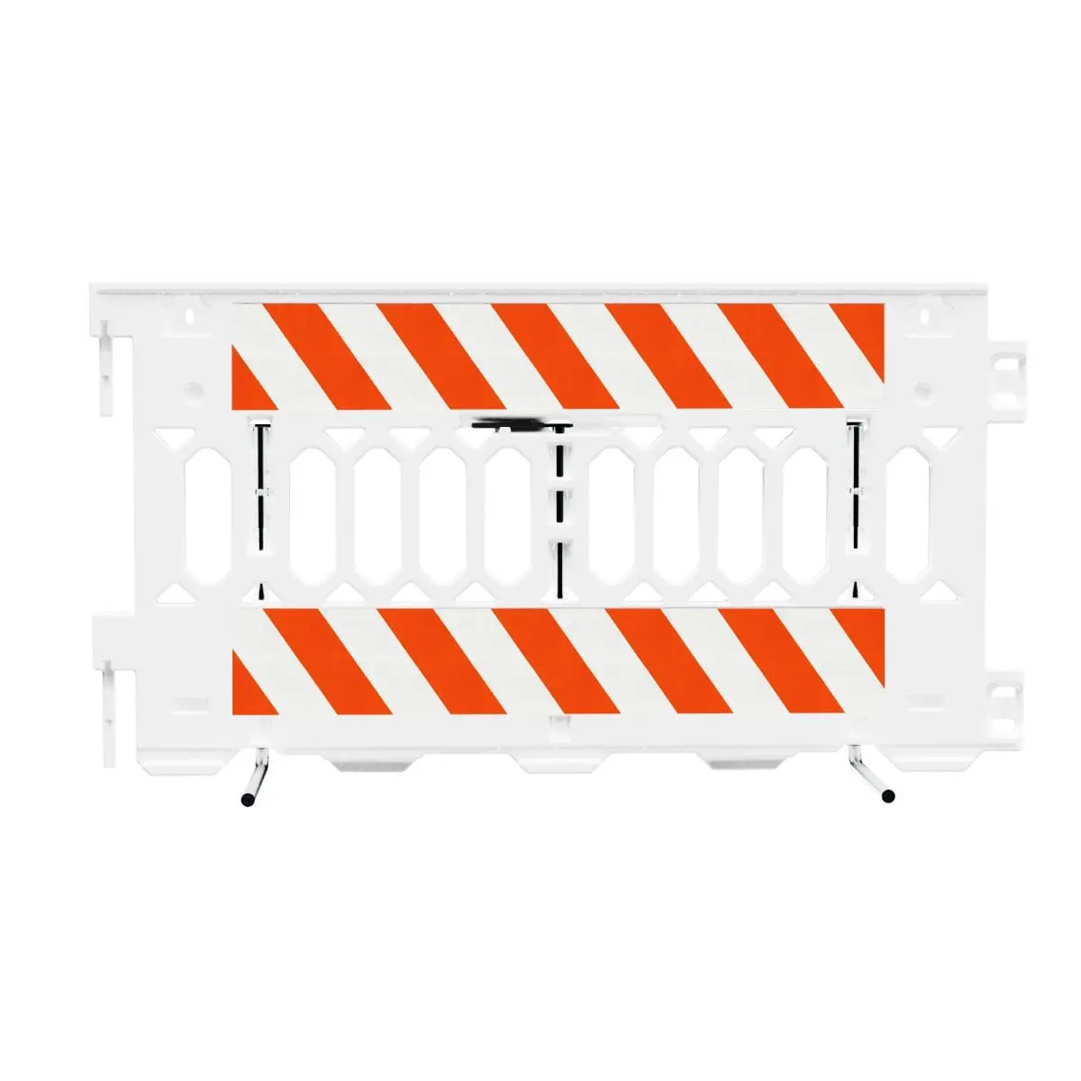 Water-Fillable Plastic Barricade Pathcade, 2008-W-Eglr, White. Two Sections Of Engineer Grade Striped Sheeting On Both Sides Of The Barricade, Left/Right Top & Bottom Both Sides 1