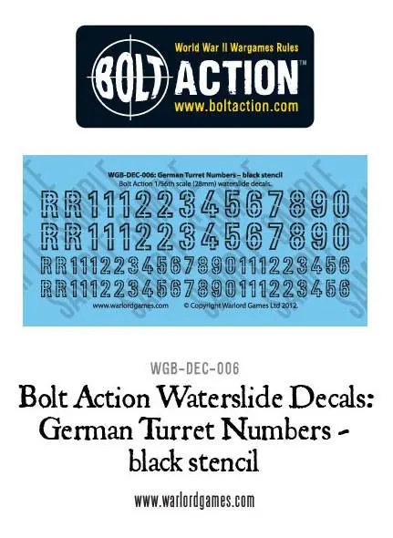 Bolt Action German Turret Numbers - Black Stencil Decal Sheet 1