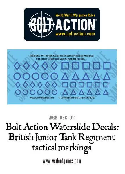 Bolt Action  British Junior Tank Regiment Tactical Markings  Decal Sheet 1
