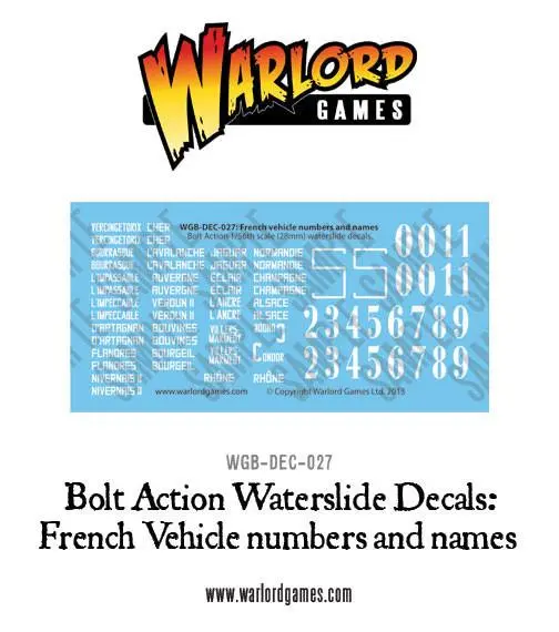 French Vehicle Numbers And Names Decal Sheet 1