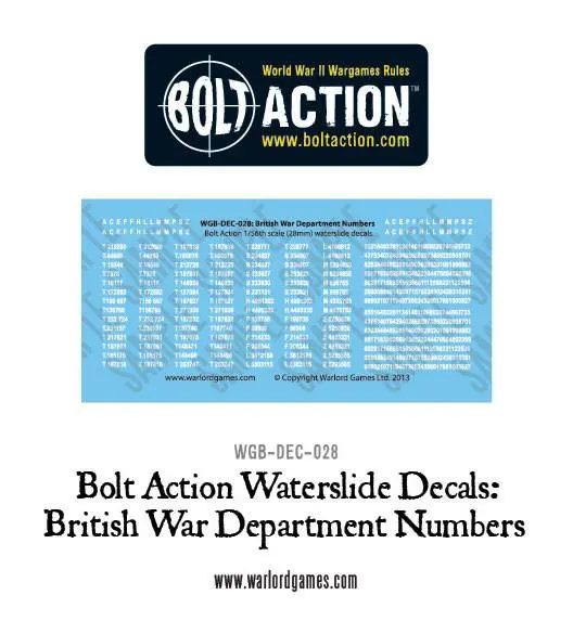 Bolt Action British War Department  Numbers Decals 1