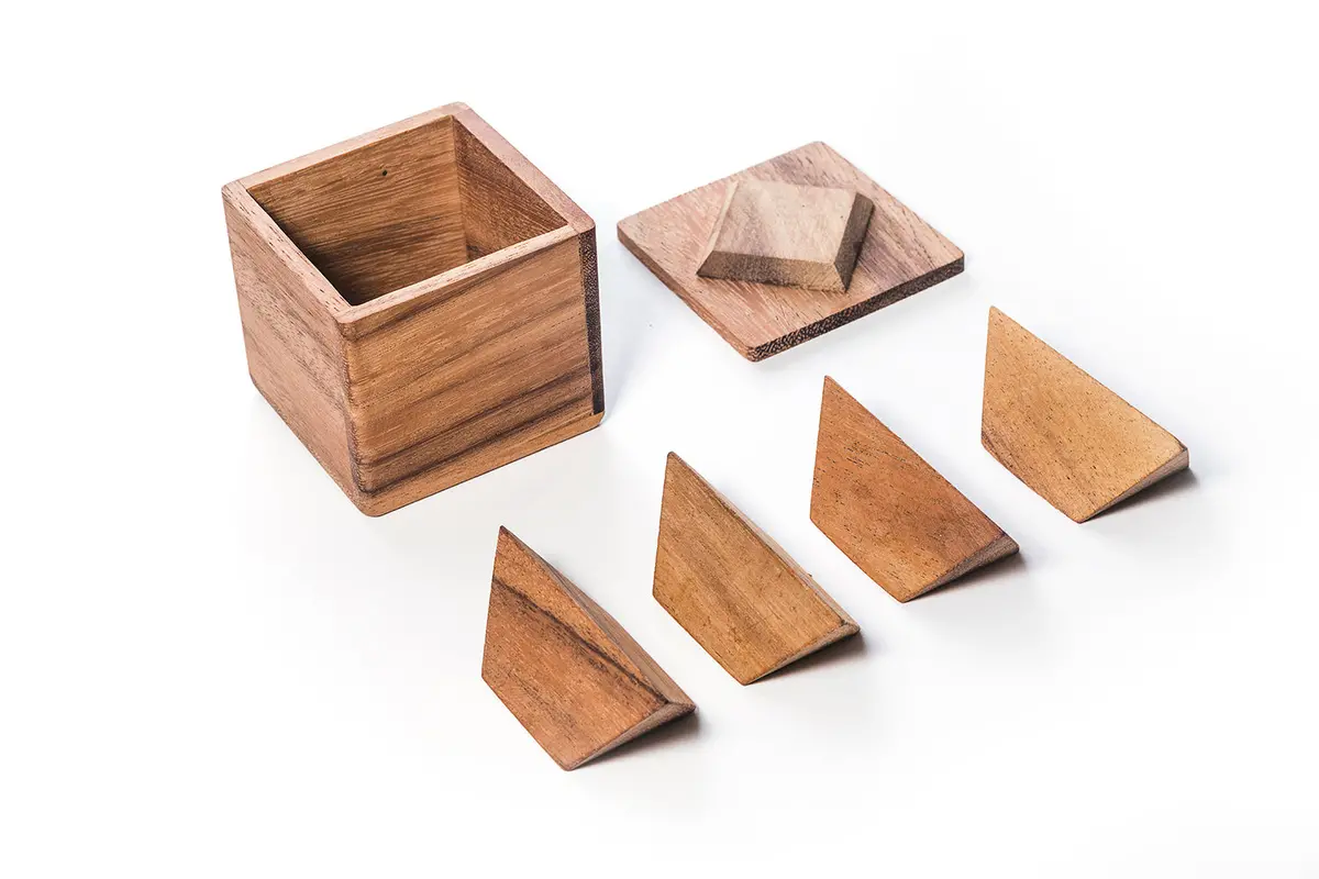 2 Pyramids In A Box - Wooden Brain Teaser Puzzle 1