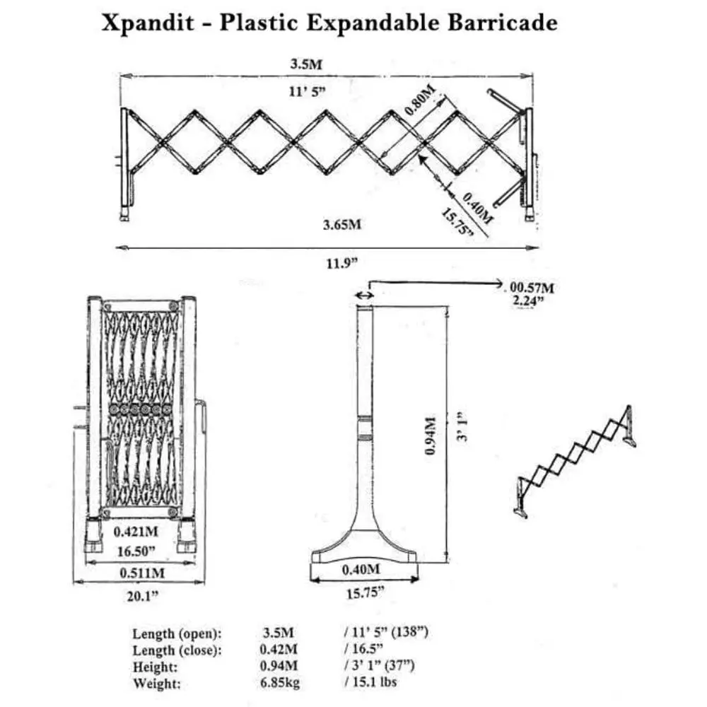 Xpandit Expandable Plastic Barricade, Yellow & Black 2
