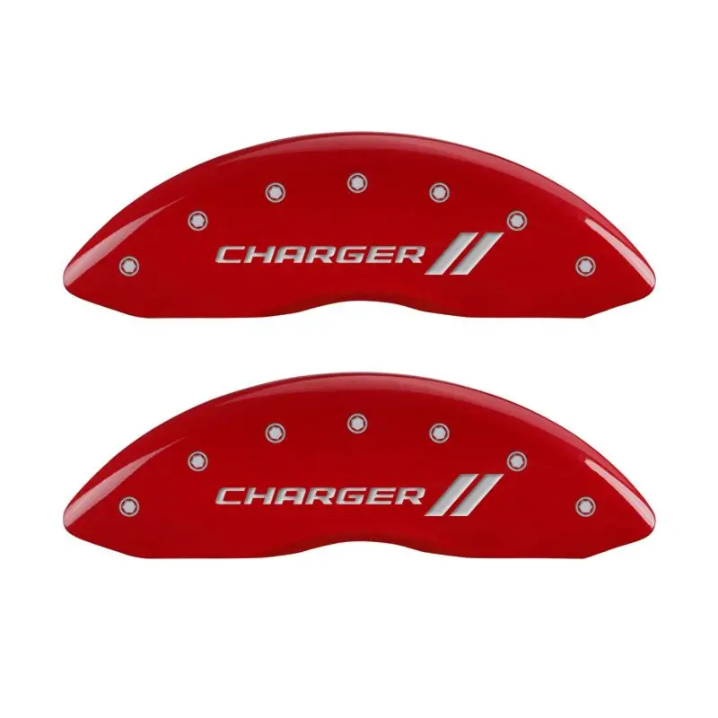 Mgp Engraved 4-Piston Caliper Covers – Front And Rear, Charger Red With Silver Stripes 2