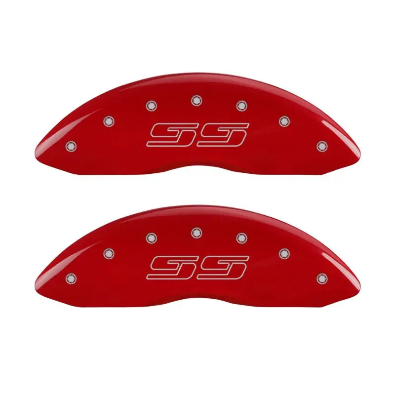 Mgp Engraved Caliper Covers – Front & Rear, Avalanche-Style Design, Ss Red Finish With Silver Chrome Accents 1