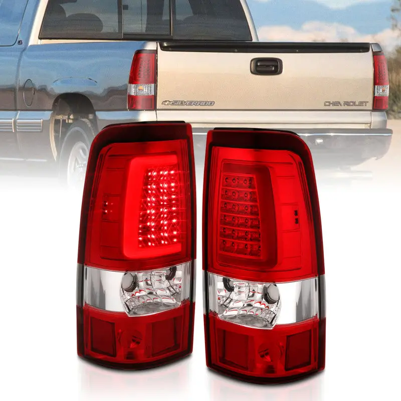 Anzo Plank-Style Led Taillights For 1999–2002 Chevrolet Silverado 1500 – Chrome Housing With Red/Clear Lens 1
