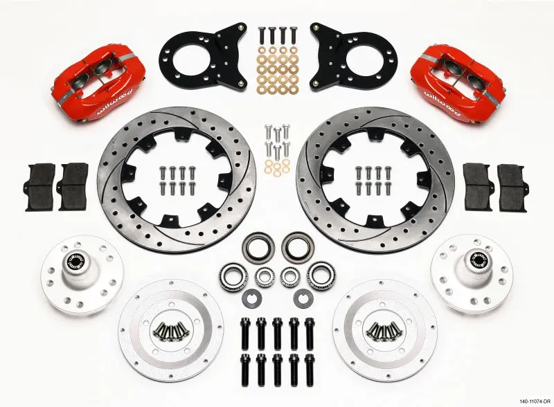 Wilwood Forged Dynalite Front Brake Kit – 12.19-Inch Drilled Rotors, Red Finish, Fits 1970–1973 Mustang Disc & Drum Spindles 1